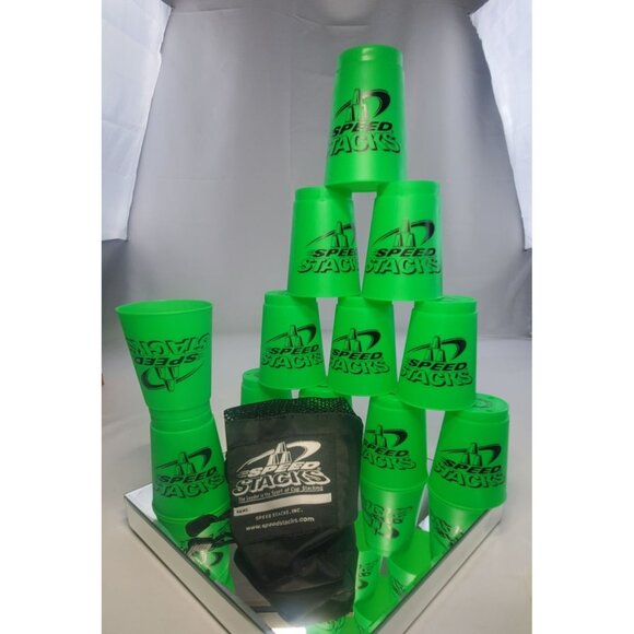 Speed Stacks 12 Cups Competition Stackers Green WSSA w/ Mesh Bag - Picture 4 of 5